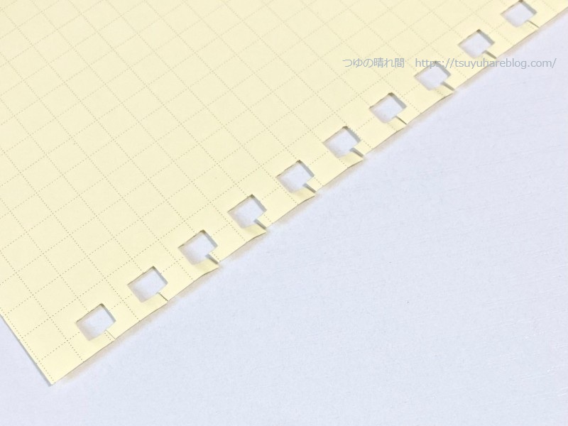 切り込みを入れたページをリングノートから取り外した状態